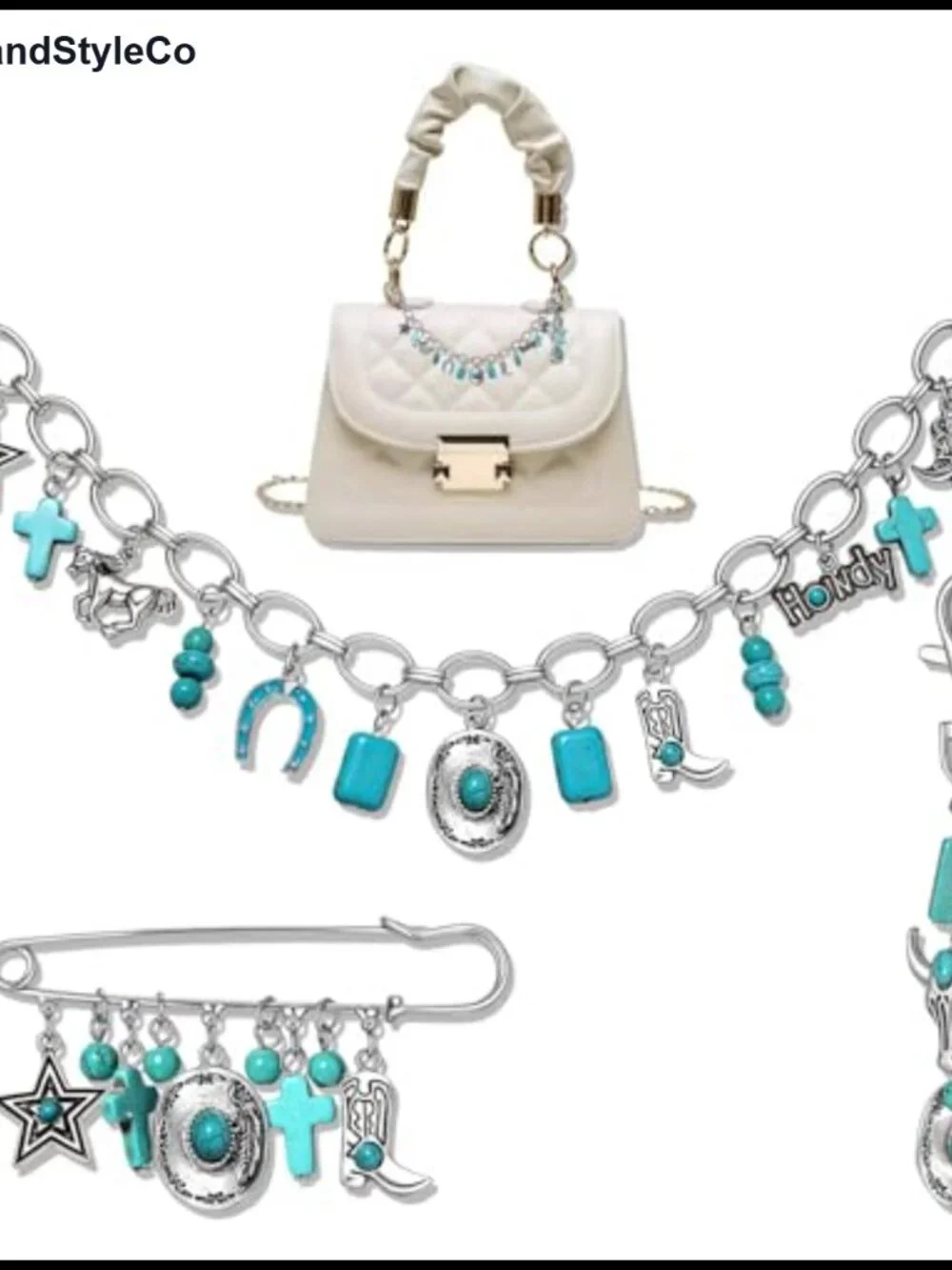 Western Bag Chain Purse Strap Extender Keychain Brooch Zinc Alloy 3-in-1